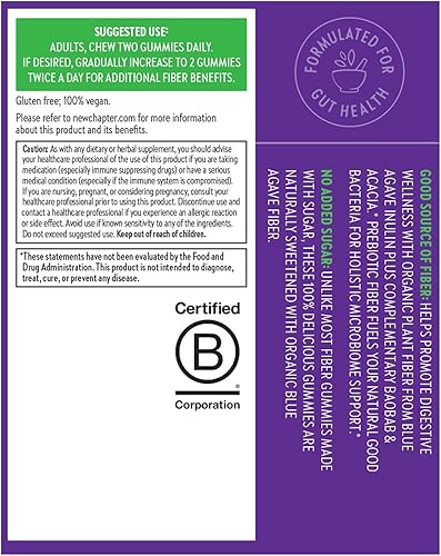 Miniatura 7 de New Chapter Gomitas de fibra orgánica para adultos, hasta 0.28 oz de fibra prebiótica a base de plantas para la salud digestiva, veganas, sin OMG,