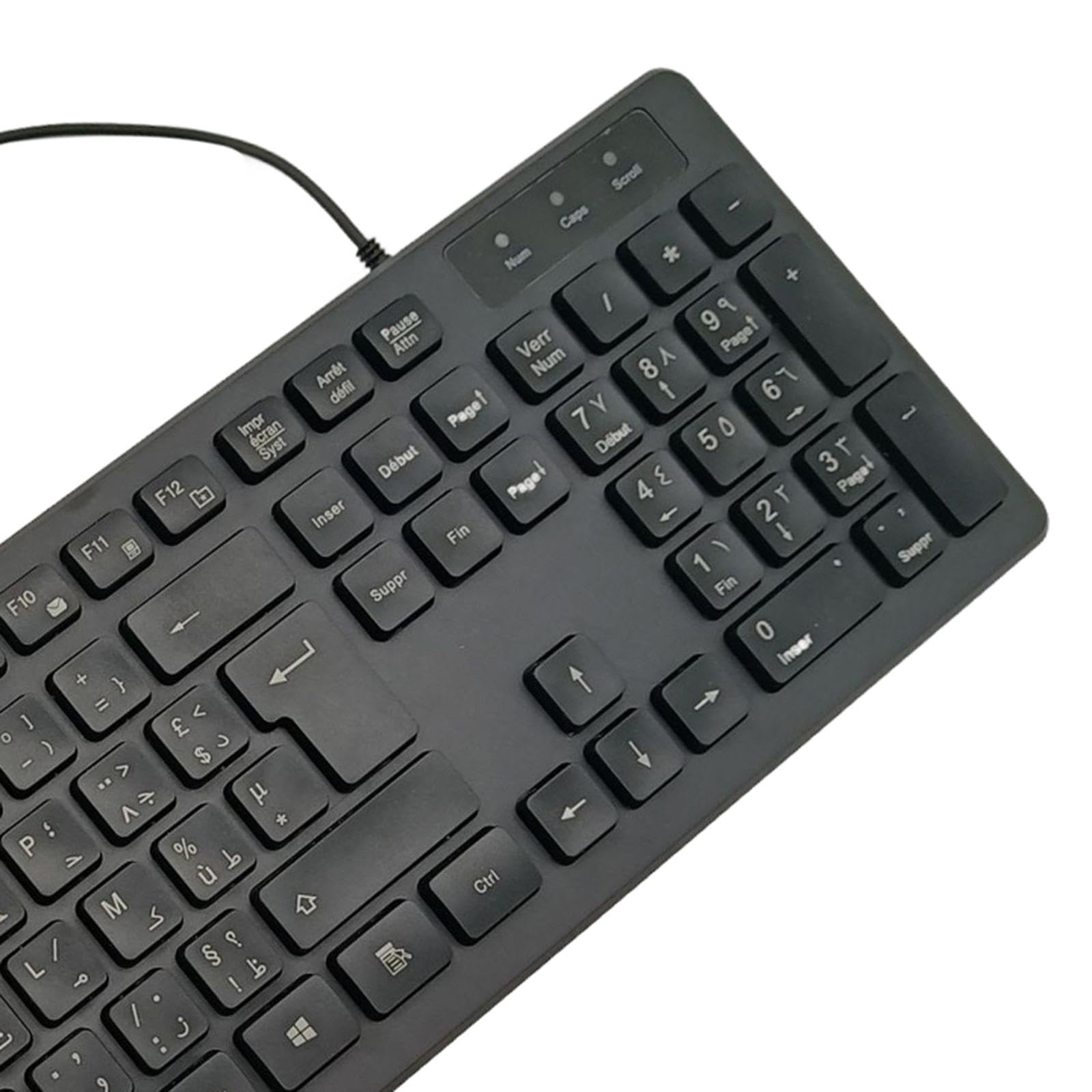 Clavier AZERTY Français Arabe, Câble USB de 1,45 m, Résistant aux Éclaboussures, Touches Silencieuses, Clavier Filaire pour Bureau École, Noir
