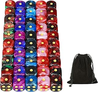YOUSHARES 50 Pack D6 Dice Set with Pouch –16mm Multicolored 6 Sided Dice for Tenzies Dice Game and Yahtzee, Perfect Dés for Board Games, Math Games, Dice Games,DND RPG