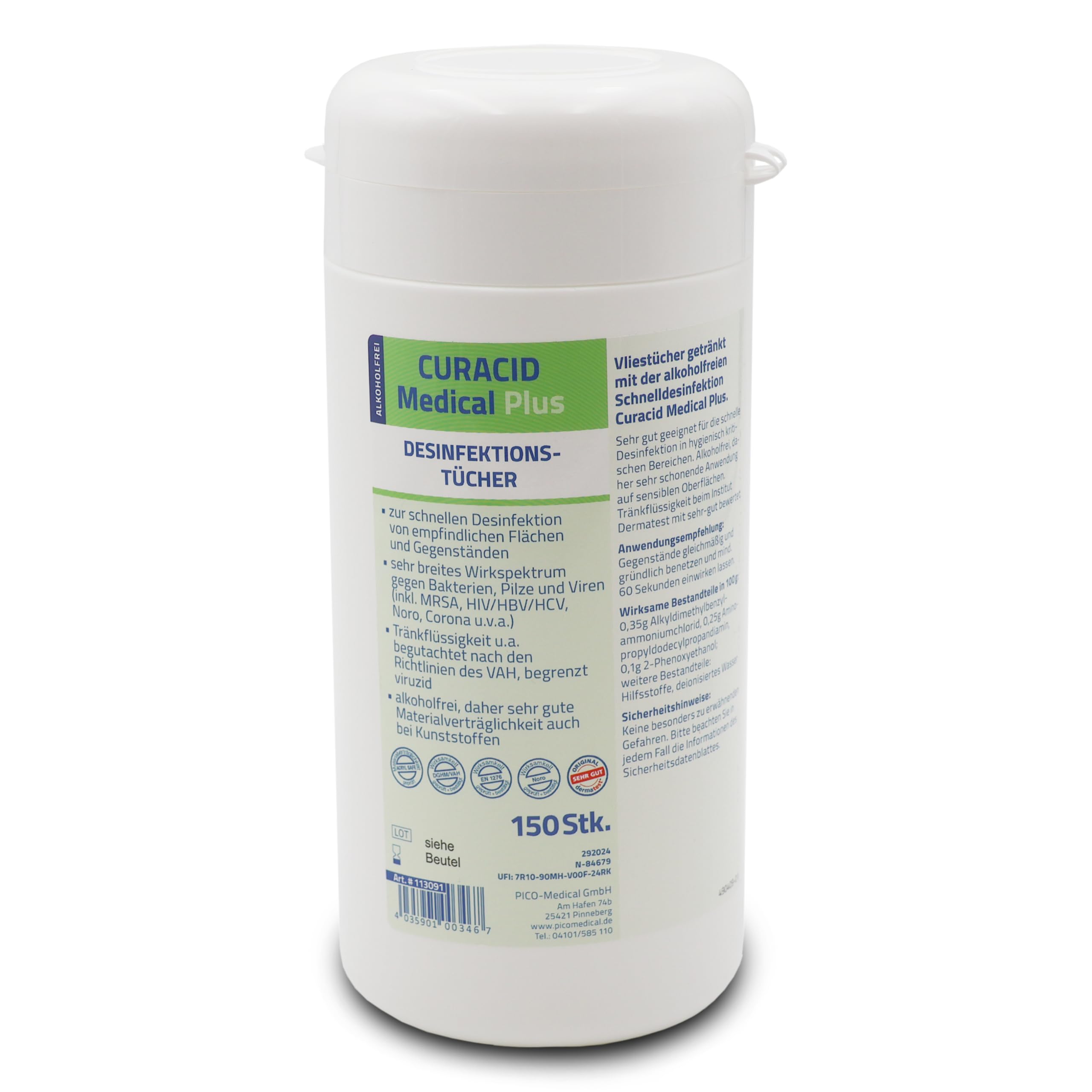 Medical Plus Lot de 150 lingettes désinfectantes sans alcool très résistantes et douces