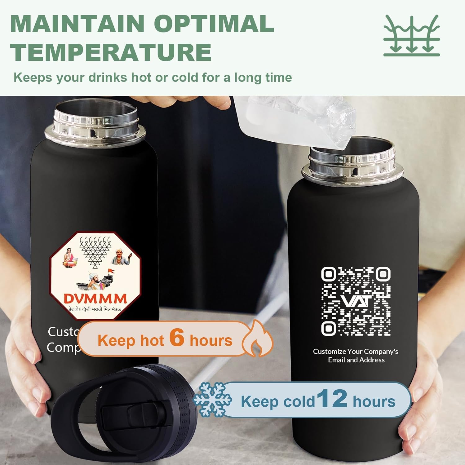 Personalized Water Bottle 32oz, Custom Logo Water Bottle 75 Pack,Insulated Stainless Steel,Customized Gifts for Kids(Black)