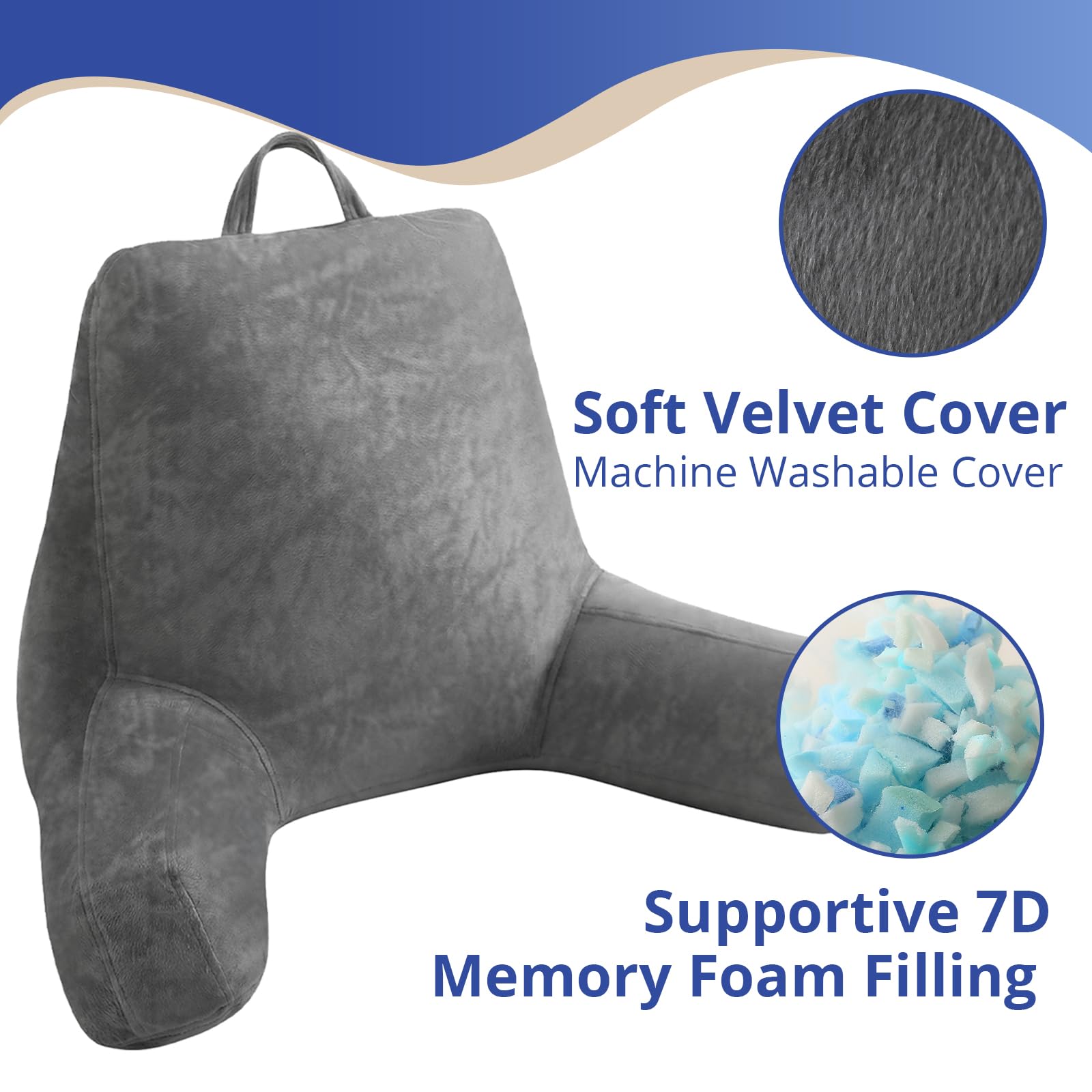 Sasttie Reading Pillow for Adult, Shredded Memory Foam Back Pillow for Bed Sitting Up, Velvet Reading Pillows for Sitting in Bed, Sit Up Pillow Backrest Pillow Bed Chair with Arms