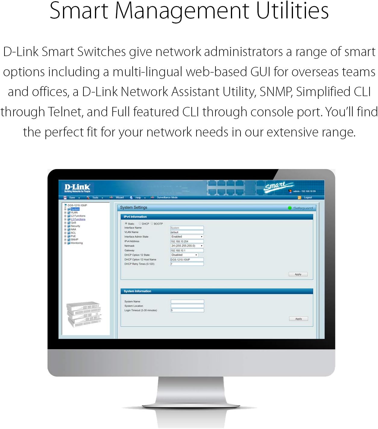 D-Link Ethernet PoE Switch, 8 Port Easy Smart Managed Network Gigabit Wireless Network Internet Desktop or Wall Mount (DGS-1100-08P)
