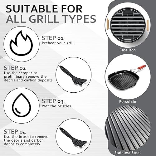 Miniatura 4 de Sliner 6 cepillos de parrilla de 8 pulgadas con chatarra de acero inoxidable para limpieza de parrilla de alambre de acero inoxidable, accesorios de