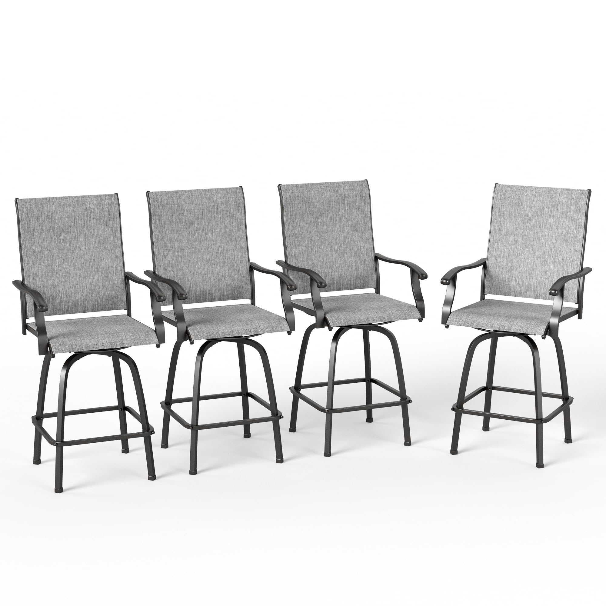 PHI VILLA Outdoor Swivel Patio Bar Stools Set of 4, 30 Inch Bar Height Tall Patio Chairs with Back & Armrest, Durable Textilene Fabric in Grey for