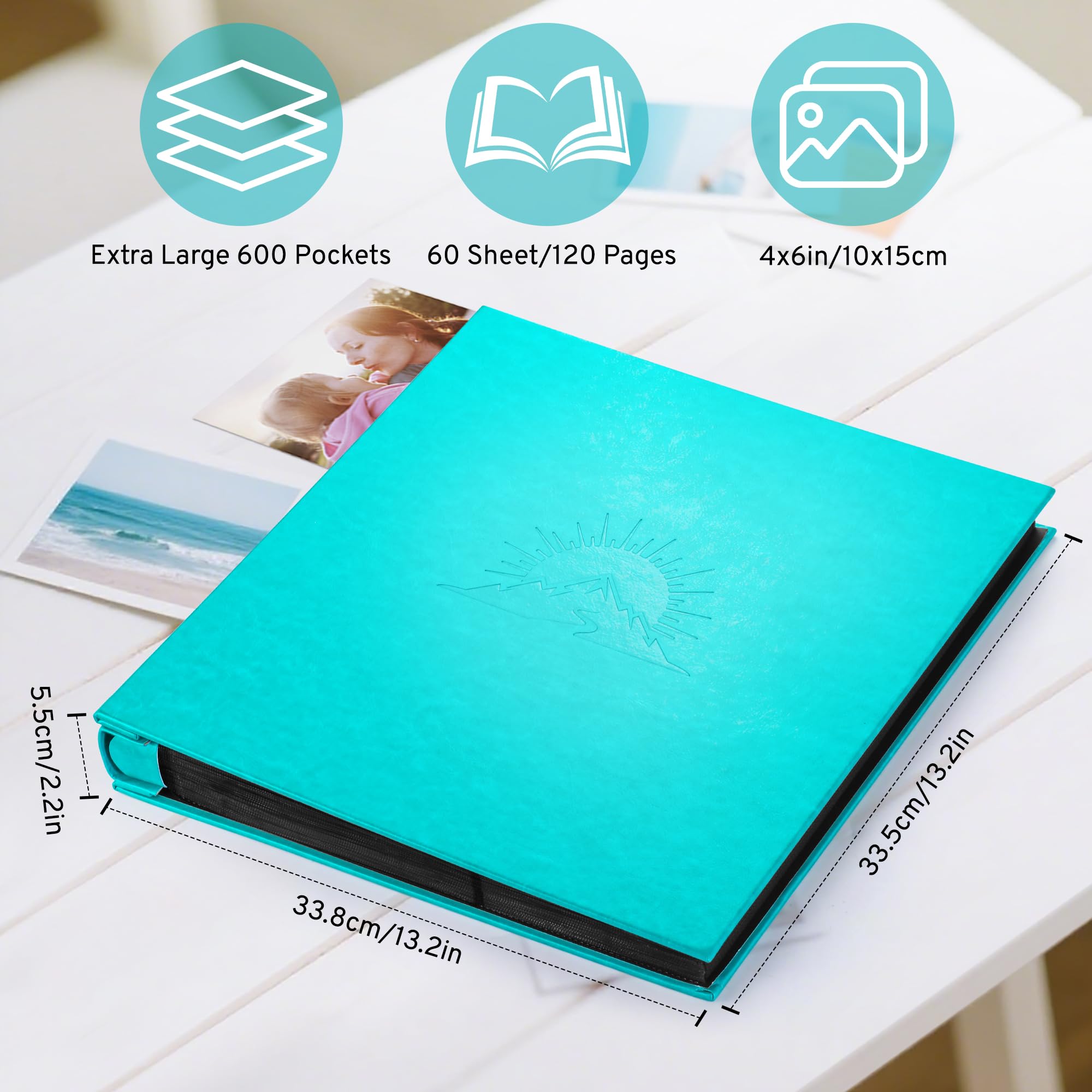 DazSpirit Photo Album 6x4 600 Pockets, Leather Cover with Elegant Embossed Pattern, Extra Large Capacity Wedding Anniversary Baby Family Momory Book, Classic Slip in Pages for Easy Organization - Image 3