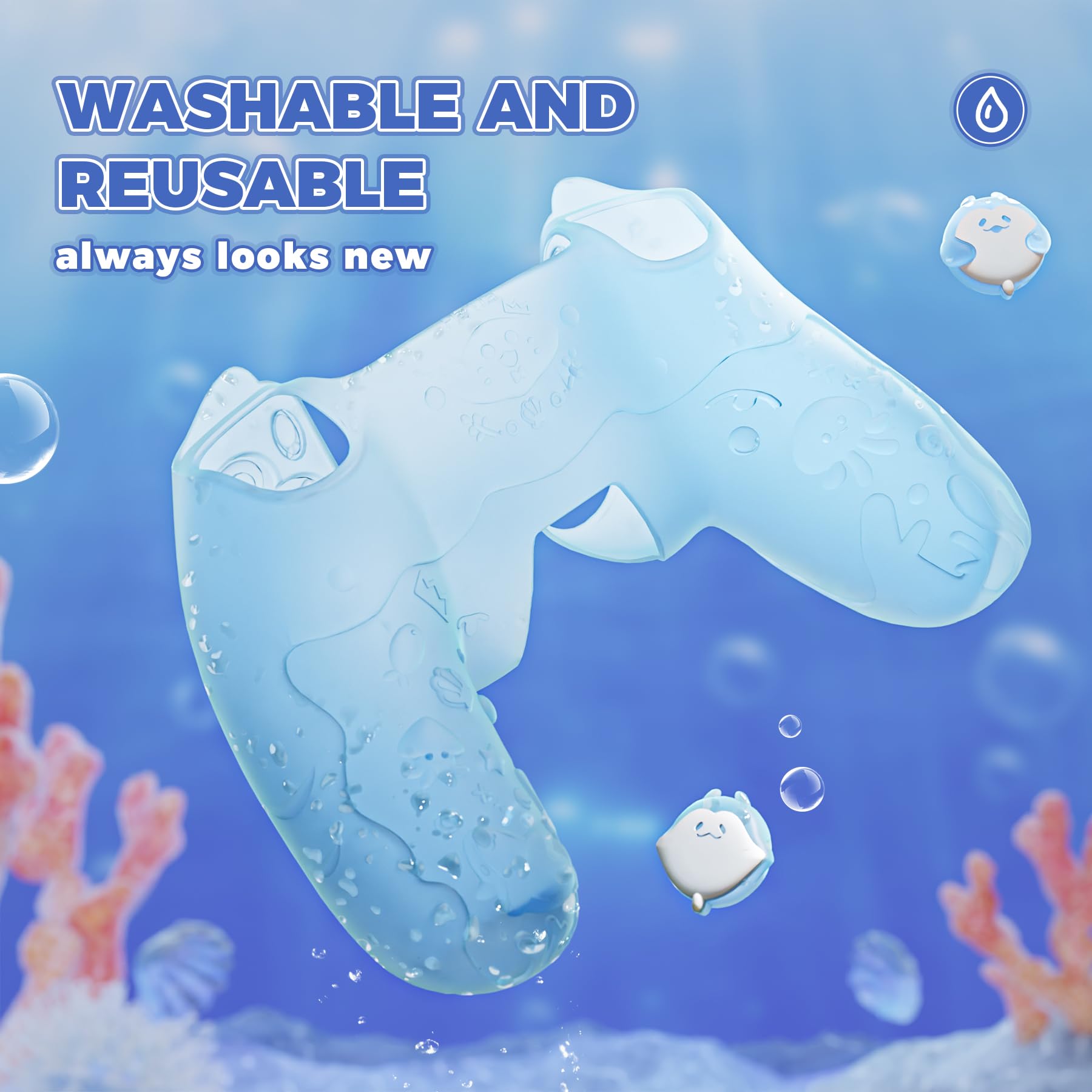 PlayVital Cover Controller per ps5 Joystick Custodia Silicone Semi-trasparente, Grip Antiscivolo & Copri Analogici & Adesivi Carini, Adatto per ps5 Base di Ricarica, Ocean Whisper-Menta Blu