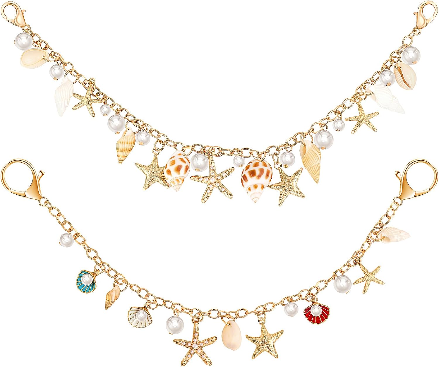 Seashell Starfish Bag Charms for Women Cute Gold Purse Charm Chain for Handbags Replacement Extension Chains Decorative Bag Chains Summer Beach Wallet Crossbody Shoulder Accessories Charms