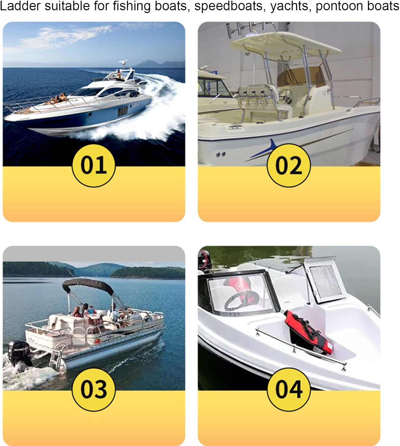 Above Ground Swimming Pool Ladder Steps 4 Step 316 Stainless Steel Folding for Boat,Boarding with Wide for Pontoon Boat,Yacht,Marine Boat,Telescopic Max Load 500 Lb