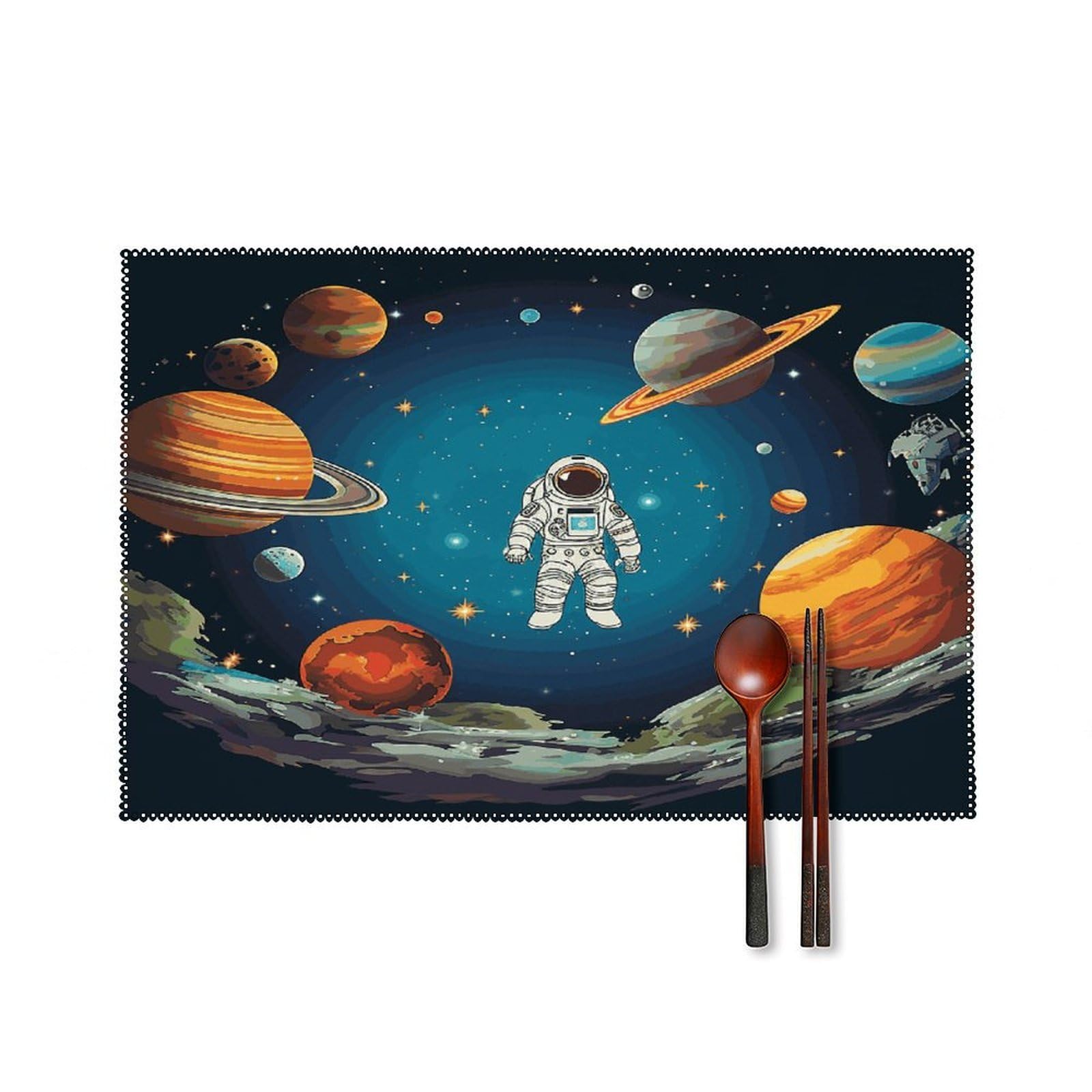 Fekiloot Style Outer Space Rocket Astronaut Placemats Set Of 6,Table Mat