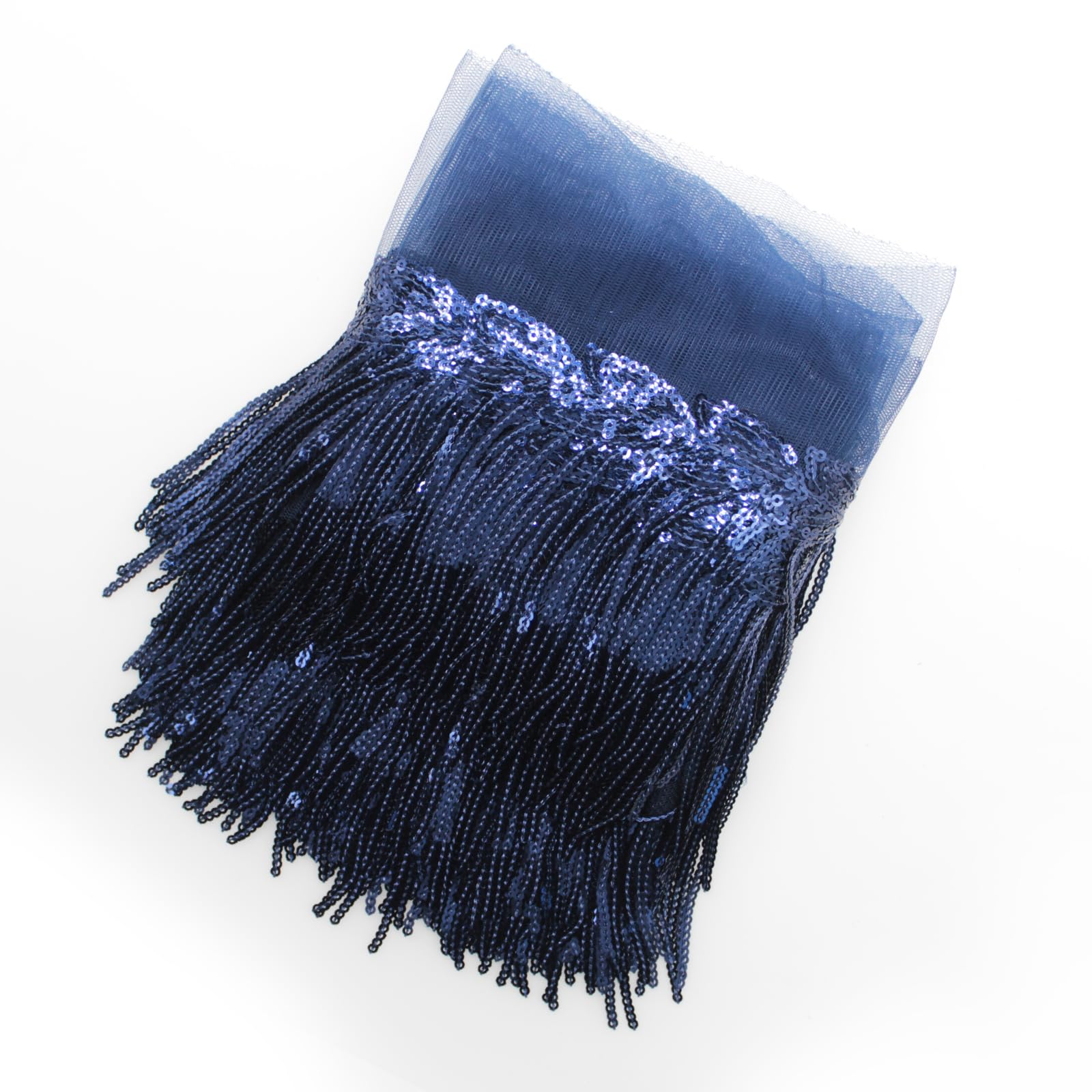 Yalulu 5 Yards Sequins Fringe Trim 10cm Wide Glitter Tassel Sequin Trim Sparkling Tassel Ribbon for Sewing Crafting (Navy Blue)