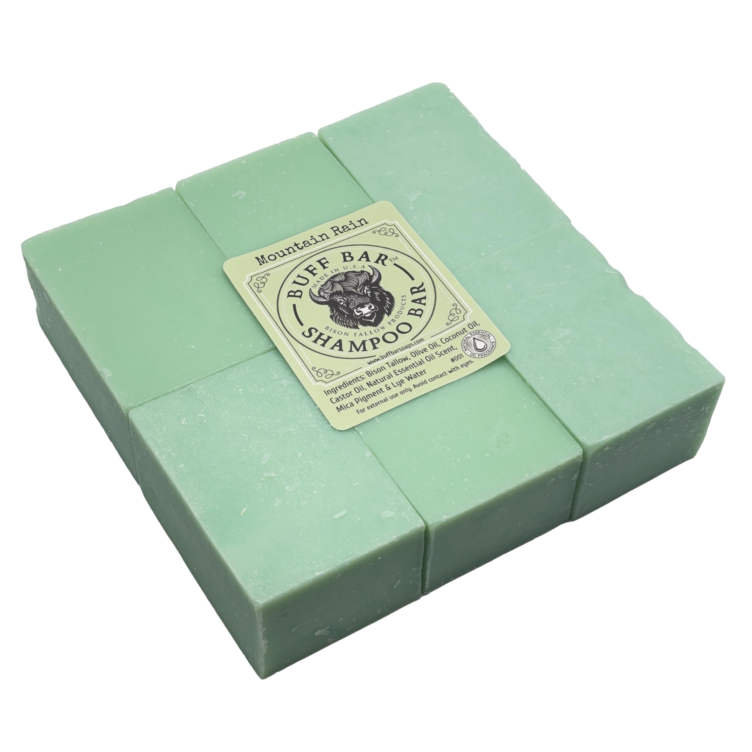 Pure Bison Tallow Buff Shampoo Bar, Mountain Rain, (6 pack) - Scents of Sea Salt, Moss, & Freesia - Cleans, Moisturizes, Naturally Derived, No Dyes, No Chemicals, No Preservatives[Amazon-developed Certification] Compact by Design