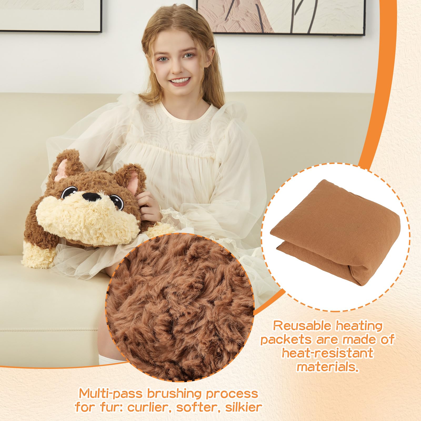 GILFWM Perro de peluche con peso de 26 pulgadas, 5 libras, felpa ponderada calentable y refrigerable con almohadilla térmica para microondas, extraíble, suave, lavable, bonita almohada de peluche