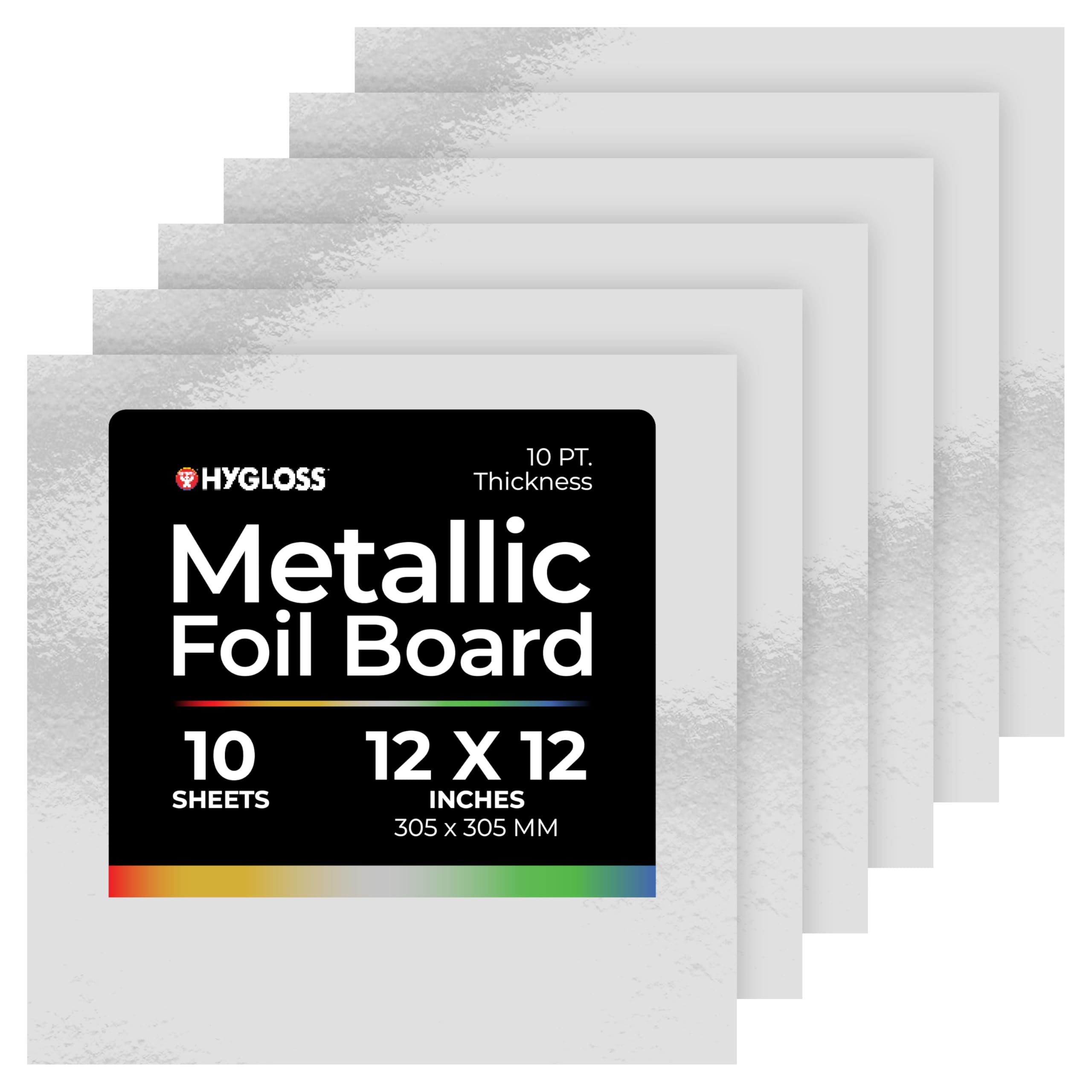 Hygloss Products Metallic Foil Board Sheets - 12 x 12 Inches – Silver, 10 Pack