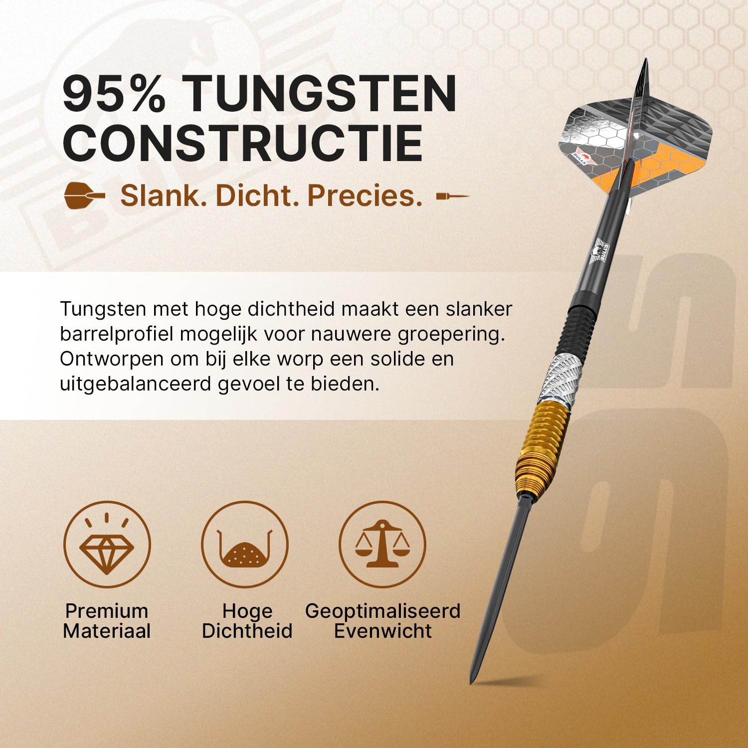 Bull's Dirk Van Duijvenbode 95% Tungsten Steeldarts - Profi Dartpfeile mit Shark, DNA und Delta Grip für konstante Kontrolle - CP Point System, 22g/23g/24g, 3er Darts Set