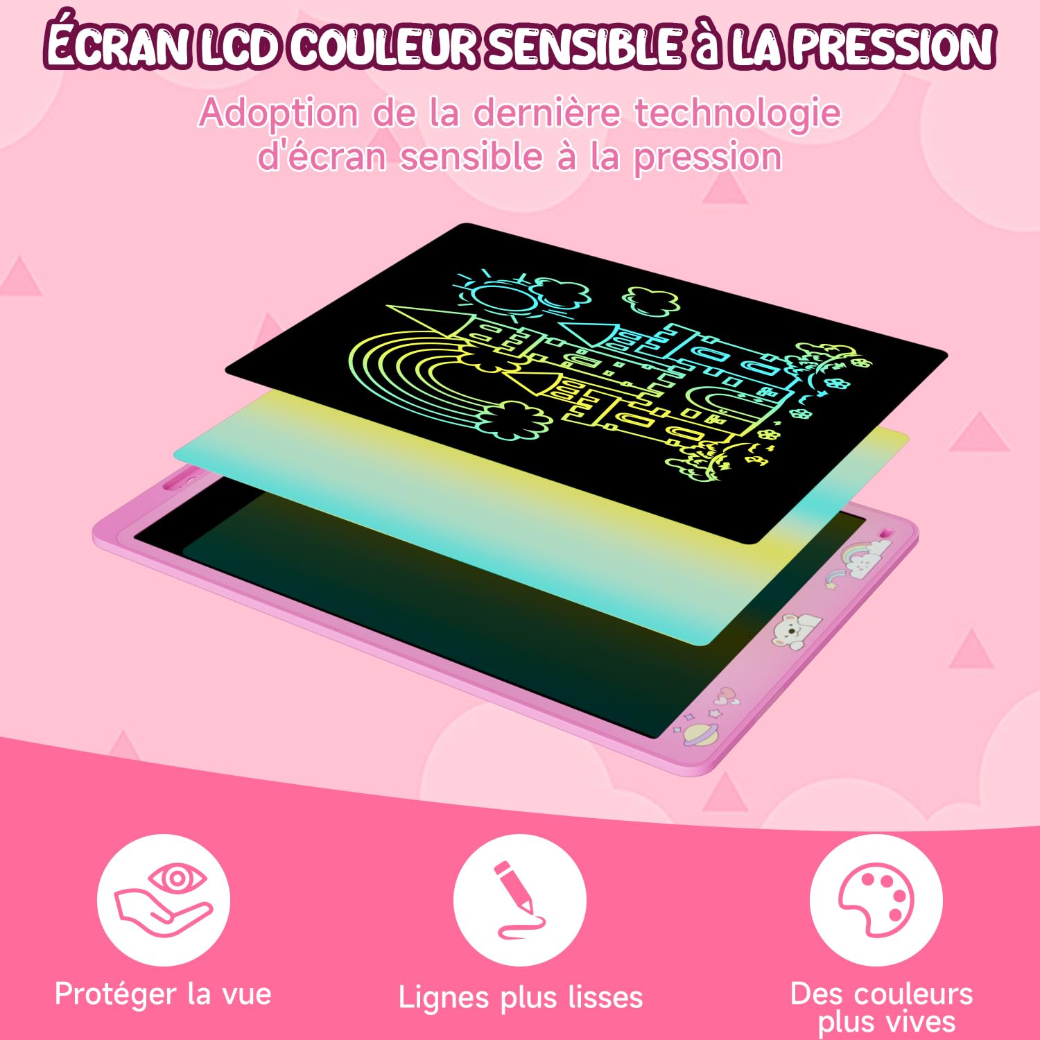 16 Pouces Tablette d'écriture pour Enfants, Electight Tablette de Dessin LCD Tableau, avec Fonction de Verrouillage D'effacement, Cadeau Surprise pour Filles Garçons de 2-8 Ans, Rose - 4