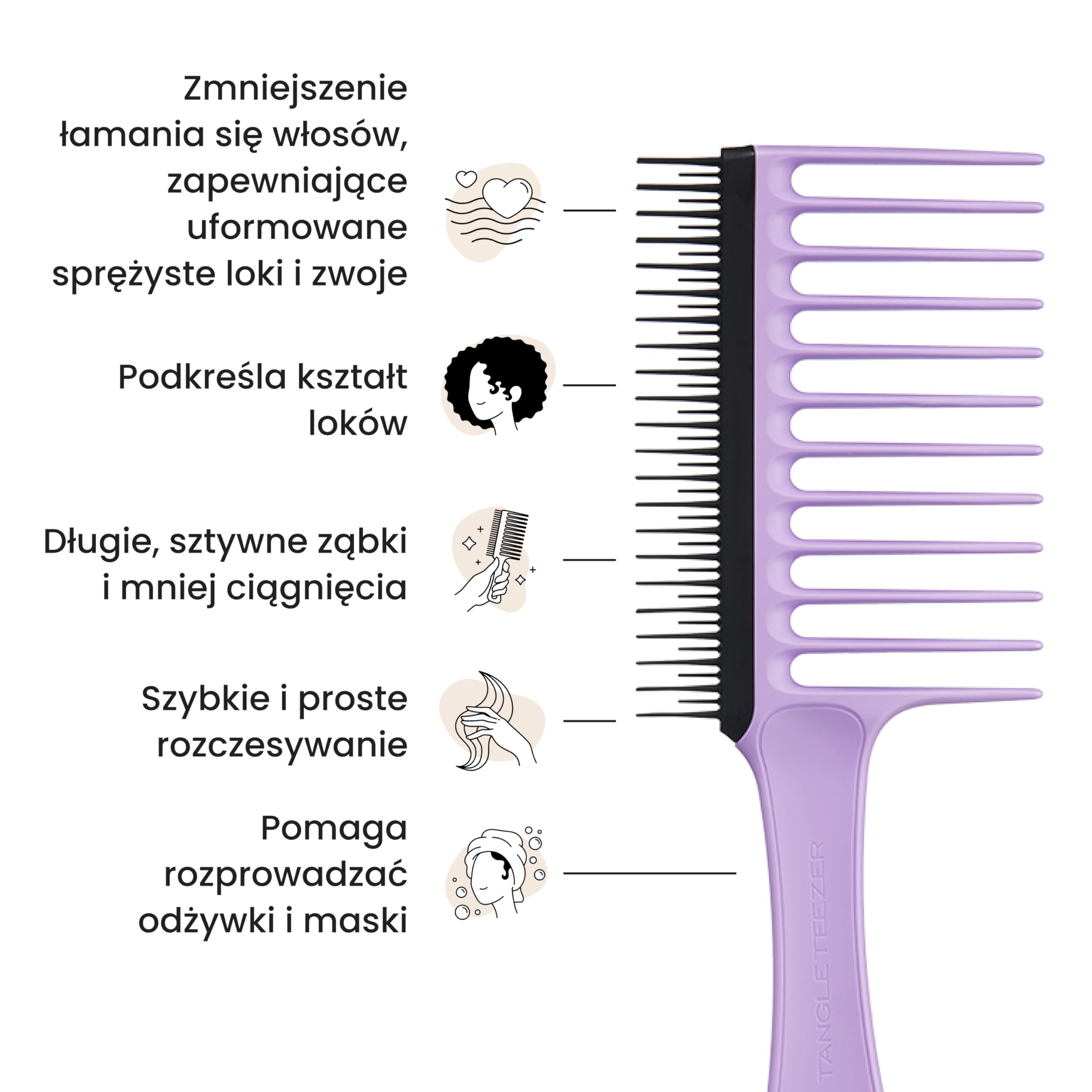 Tangle Teezer Wide Tooth Comb - Idealny do kręconych, grubych włosów 3C-4C - Długie zęby rozczesują i redukują niszczenie - Krótkie zęby usuwają wypadające włosy - Idealny do rozczesywania loków
