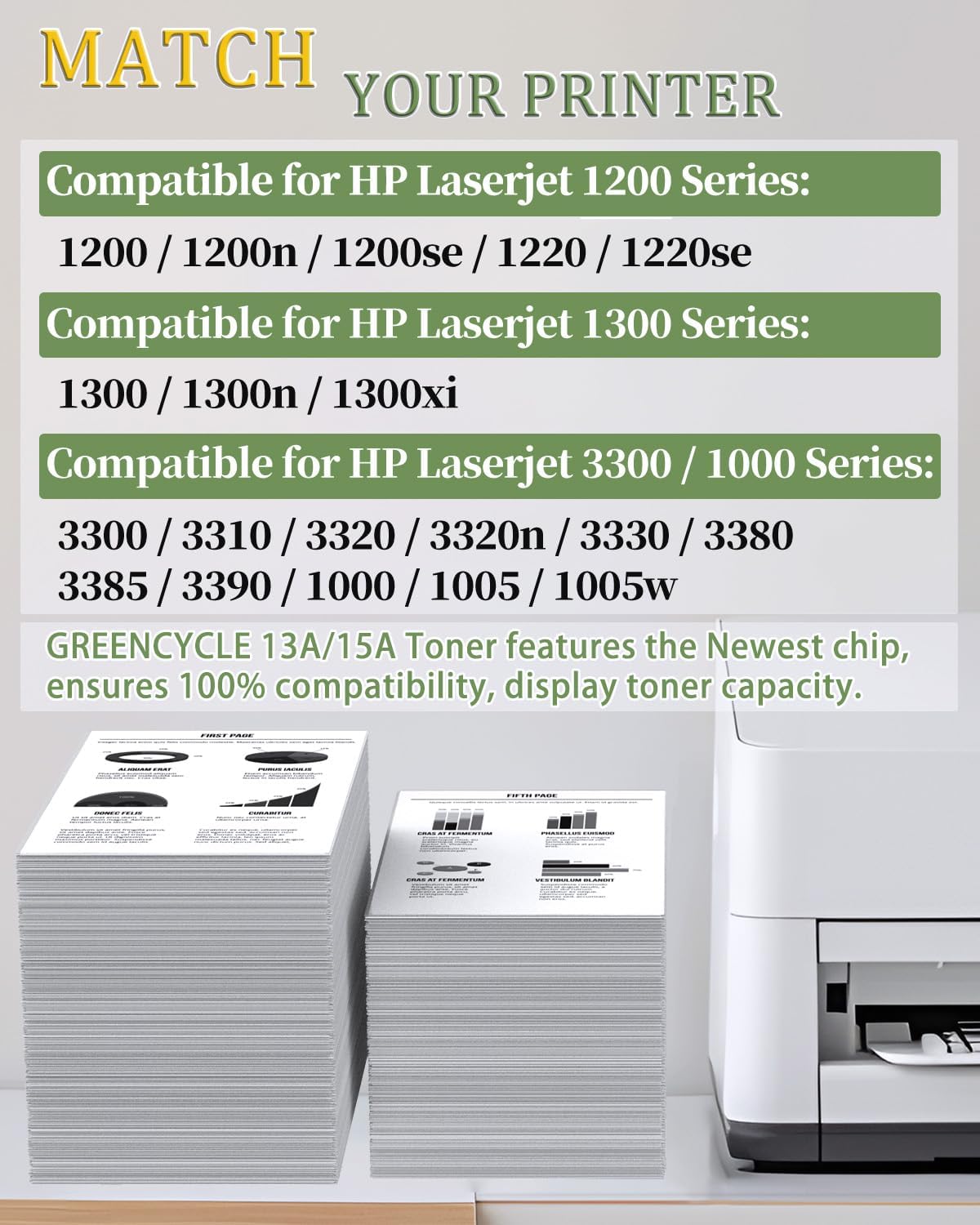 greencycle 15A C7115A Compatible 1200 3300mfp Toner Cartridge Replacement for HP C7115A Q2613A for LaserJet 1000 1005 1005W 1150 1200n 1200se 1220 1220se 3320 3330 3380 MFP Printer (1-Pack, Black)