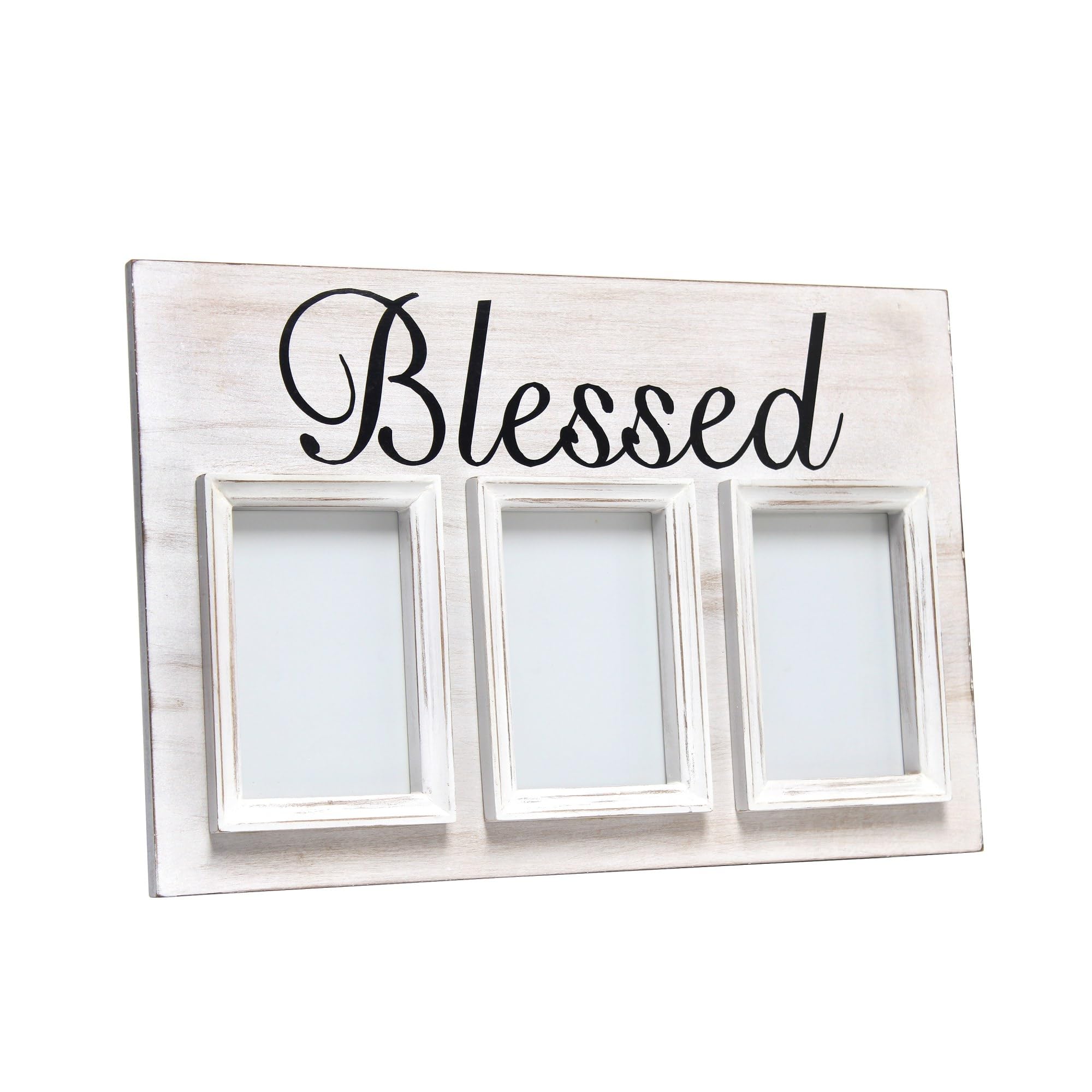 HG2002-WBL Rustic Farmhouse 3 Photo Collage Wood 4x6 Picture Frame, White Wash "Blessed"