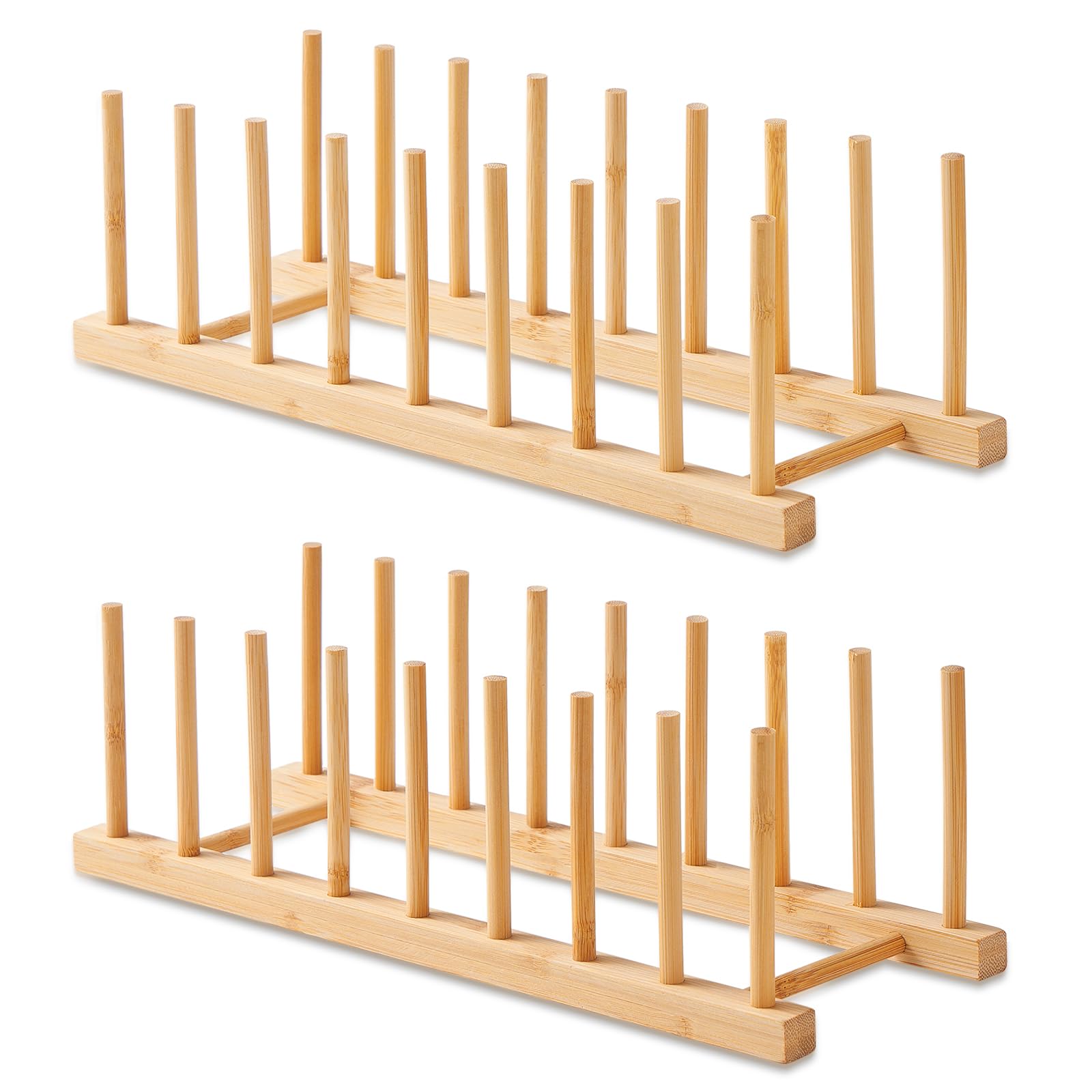 2 Pack Bamboo Dish Rack-Plate Pot Lid Organizer Holder Rack for Cabinet