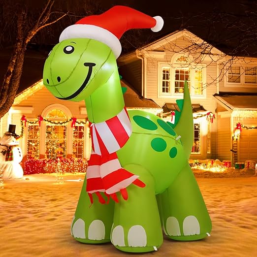 COMIN 6.2ft Christmas Inflatables Outdoor Decorations, Blow Up Dinosaur Inflatable with Built-in LEDs for Christmas Indoor Outdoor Yard Lawn Garden Decorations