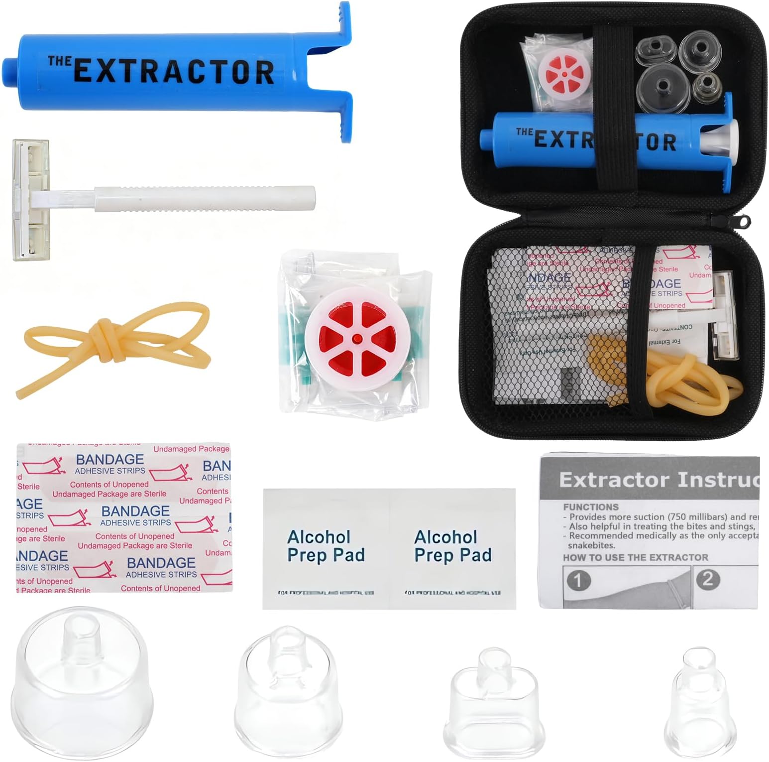 Emergency First Aid Kit for Snake Bite & Bee Sting - Bug Bite Suction Tool with Venom Extractor Pump, Essential Supplies for Hiking, Backpacking, Camping. Includes CPR Face Shield (Blue)