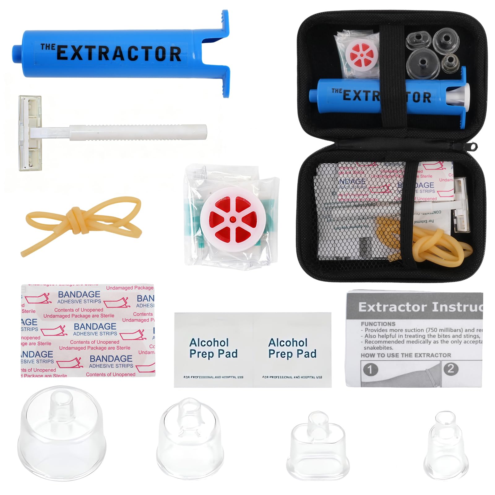 Emergency First Aid Kit for Snake Bite & Bee Sting - Bug Bite Suction Tool with Venom Extractor Pump, Essential Supplies for Hiking, Backpacking, Camping. Includes CPR Face Shield (Blue)