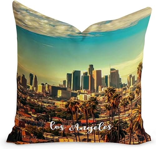 USA City Los Ángeles - Funda de cojín decorativa con cremallera cuadrada para el hogar, recuerdos de la ciudad, funda de almohada de viaje de ciudad