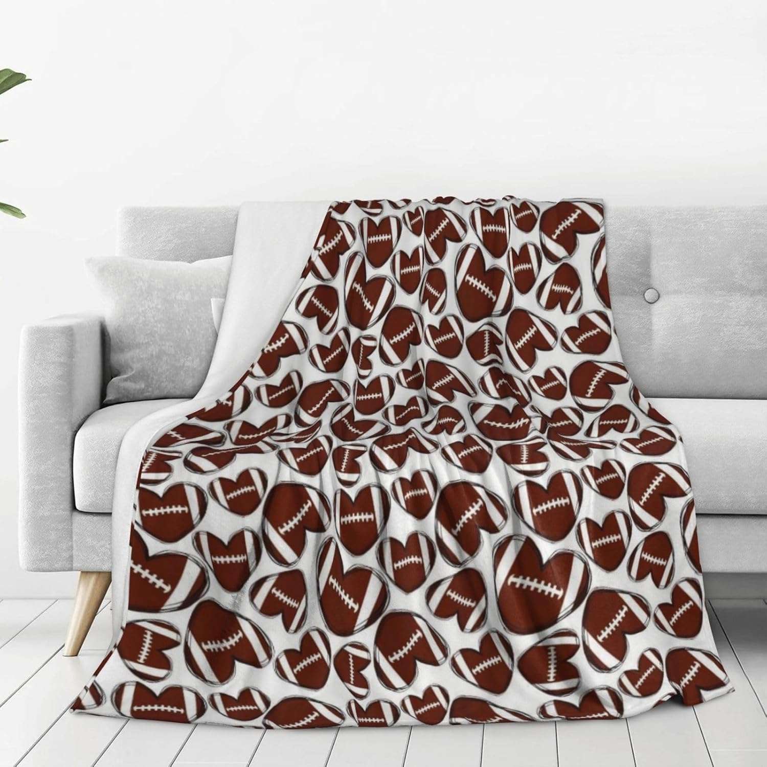 Sport Blankets Heart Football Farmhouse Blanket Throw, Fall Flannel Fleece Throw Blanket for Home Living Room Couch Bed Chair or Dorm Decor 50x40inches