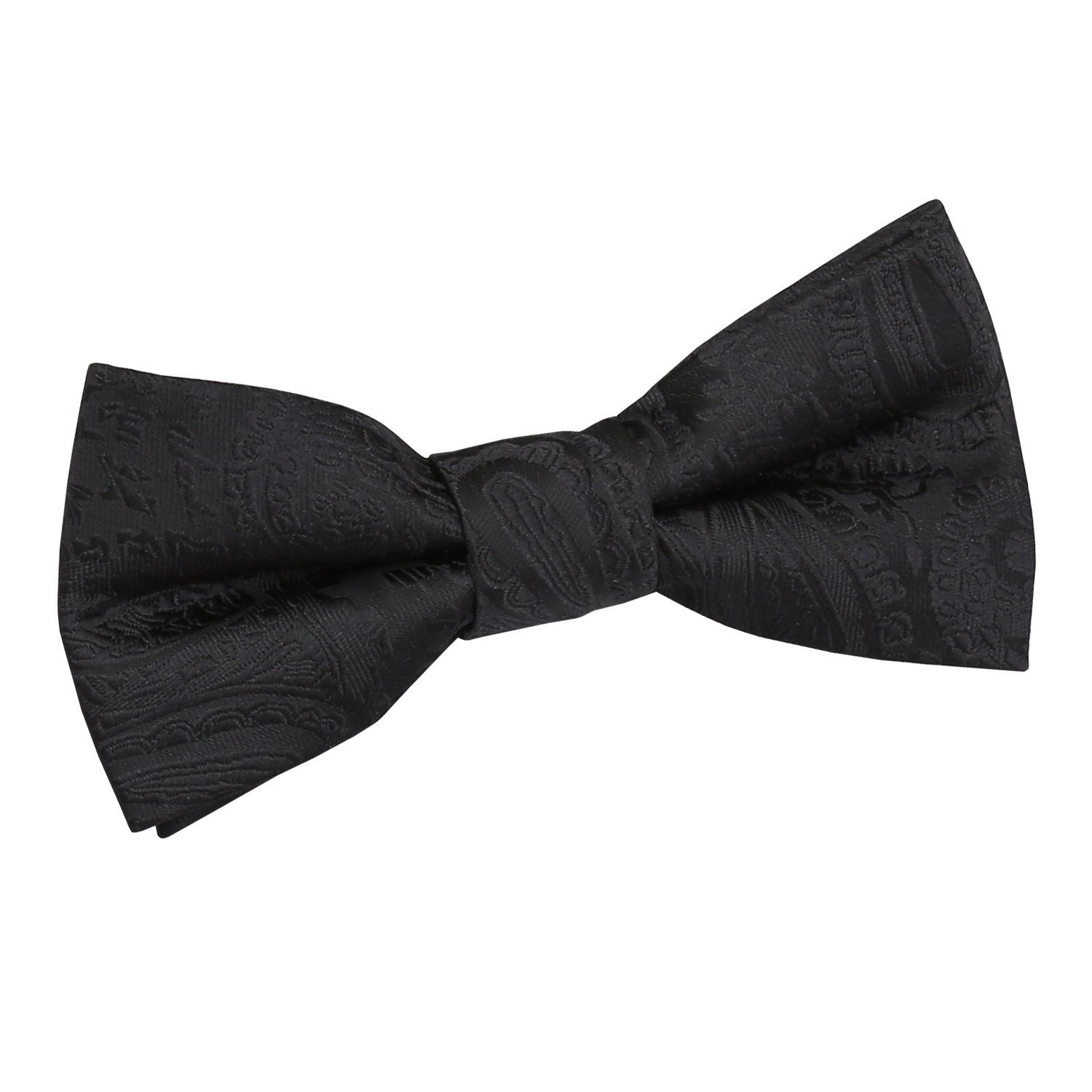 DQT Boys Paisley Floral Jacquard Pre-Tied Bow Tie - Wedding Pageboy Formal - Black