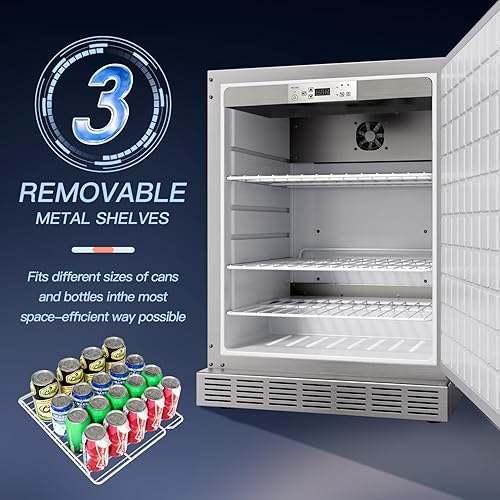 Miniatura 7 de Refrigerador para exteriores de 24 pulgadas, enfriador de cerveza de acero inoxidable integrado debajo de la encimera, refrigerador para interiores
