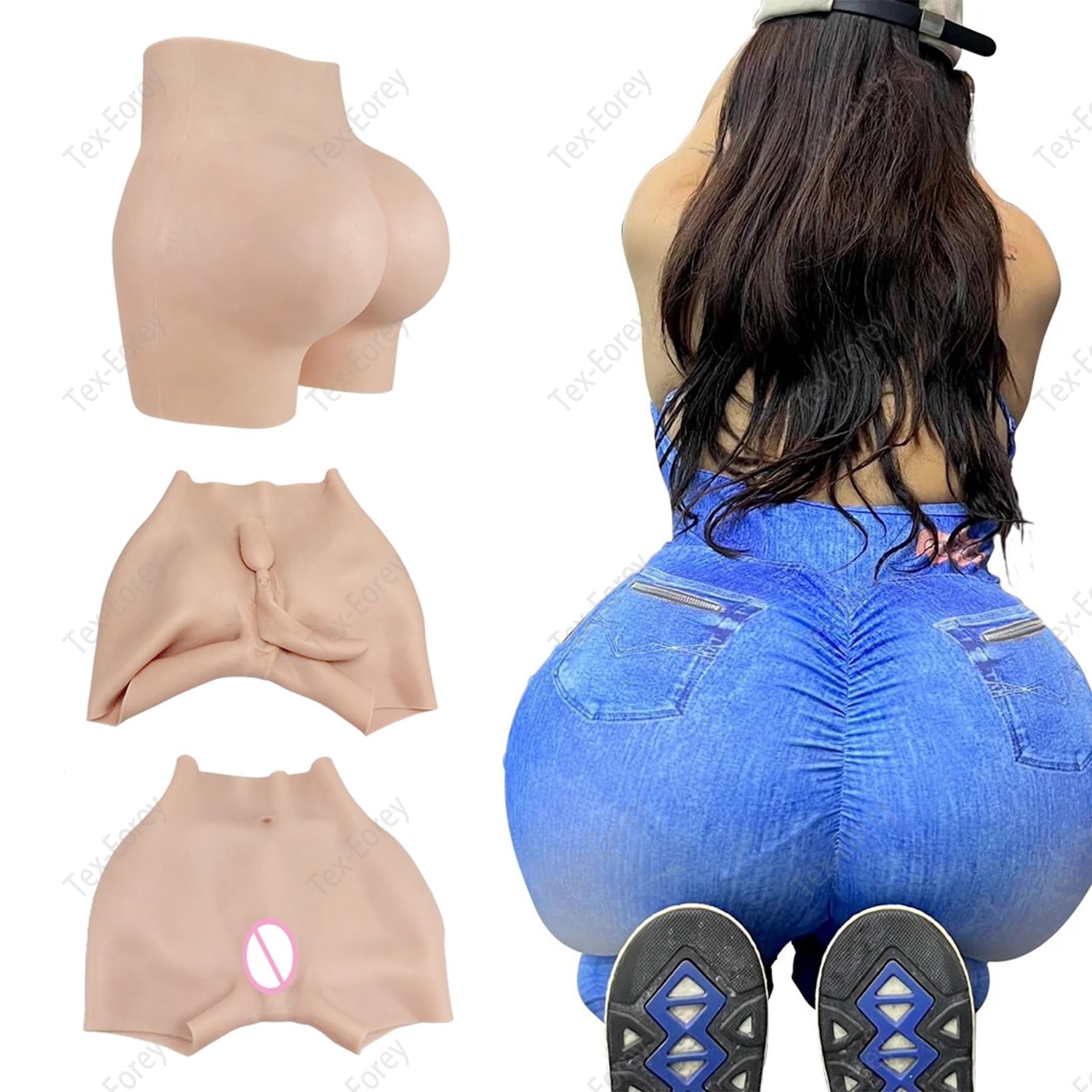 Pantalones De Vagina Realistas De Silicona Panty Gaff Oculto para Hombre Bragas De Elevación Falsa para Realzar Las Caderas para Travesti,Wheat(Upgrades),One Size