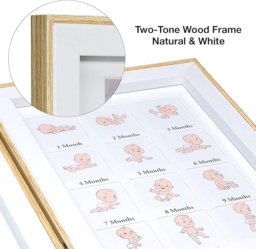 Miniatura 3 de EXCELLO GLOBAL PRODUCTS Portarretratos plegable para el primer año del bebé, acabado de madera natural, capacidad para 1 foto de bebé de 4 x 6