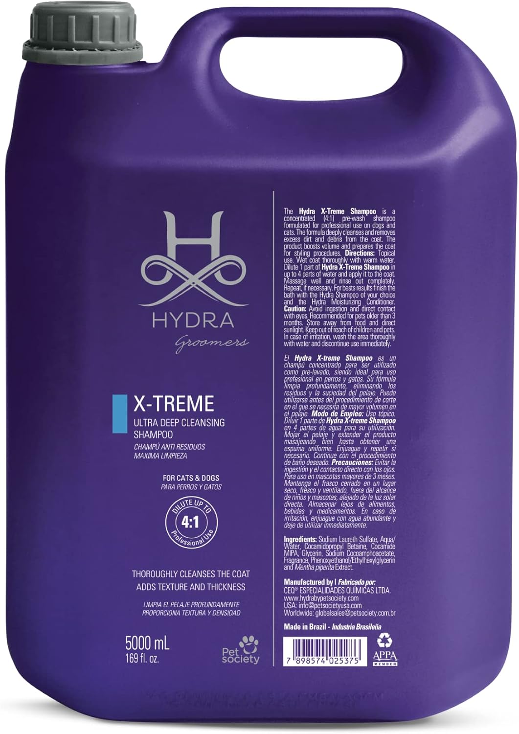 Hydra Professional X-Treme Clarifying Shampoo, Pet Shampoo for Dogs and Cats, Removes Oil and Grease, Suitable for All Breeds and Coat Types
