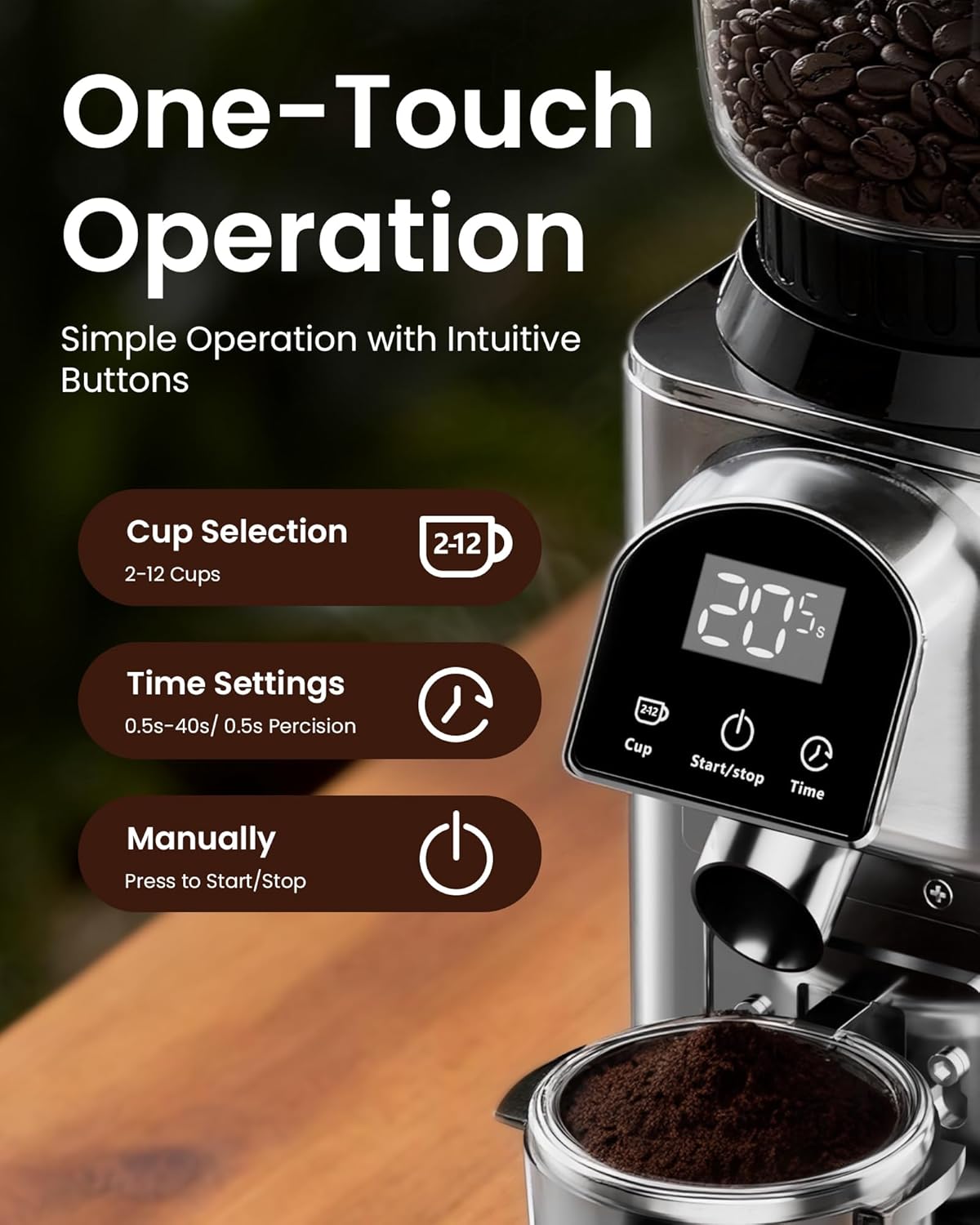olayks Conical Burr Coffee Grinder Electric Coffee Bean Grinder with 48 Precise Settings, Anti-Static Coffee Grinders for Home Use, Adjustable Conical Burr Mill for Espersso/Drip/French Press