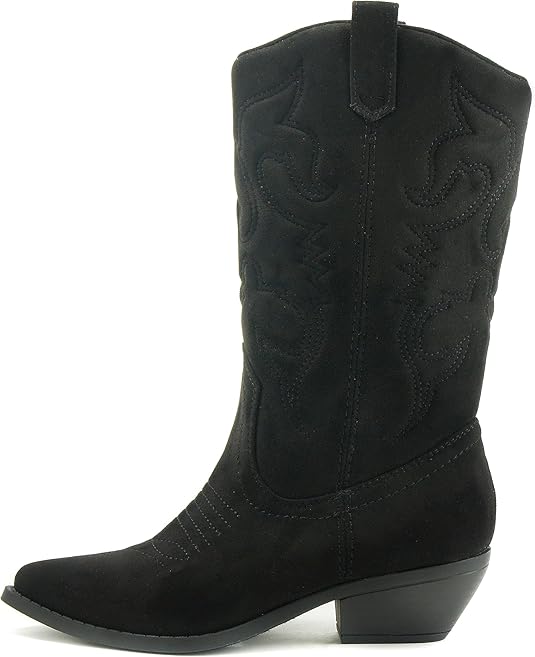 Soda Reno Women Western Cowboy Pointed Toe Knee High Pull On Tabs Boots