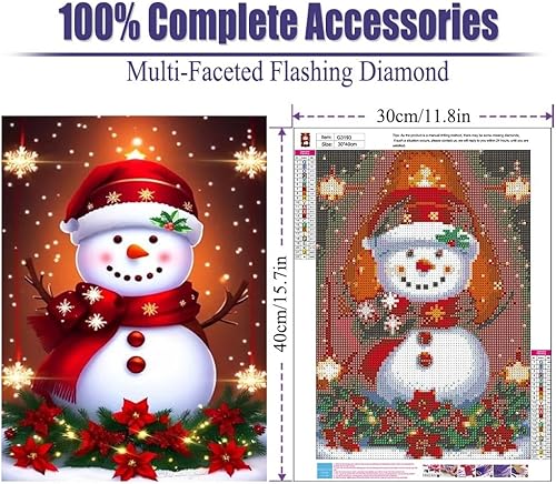 Miniatura 2 de LWZAYS Kits de pintura de diamantes de Navidad, kits de arte de diamantes de muñeco de nieve para adultos, kits de pintura de diamantes 5D para