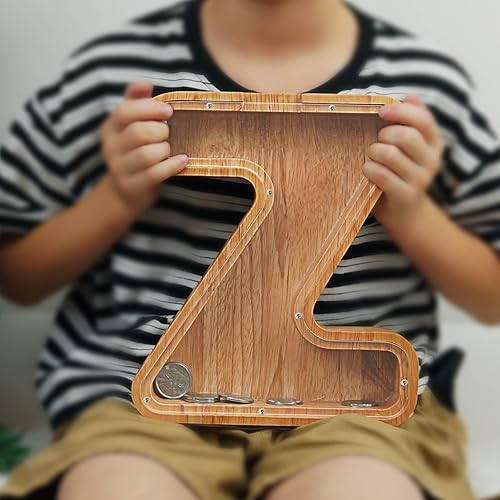 Miniatura 157 de Alcancía para niños y niñas, alcancía grande de madera personalizada con diseño recortado, bancos de monedas con letras del alfabeto, caja de ahorro