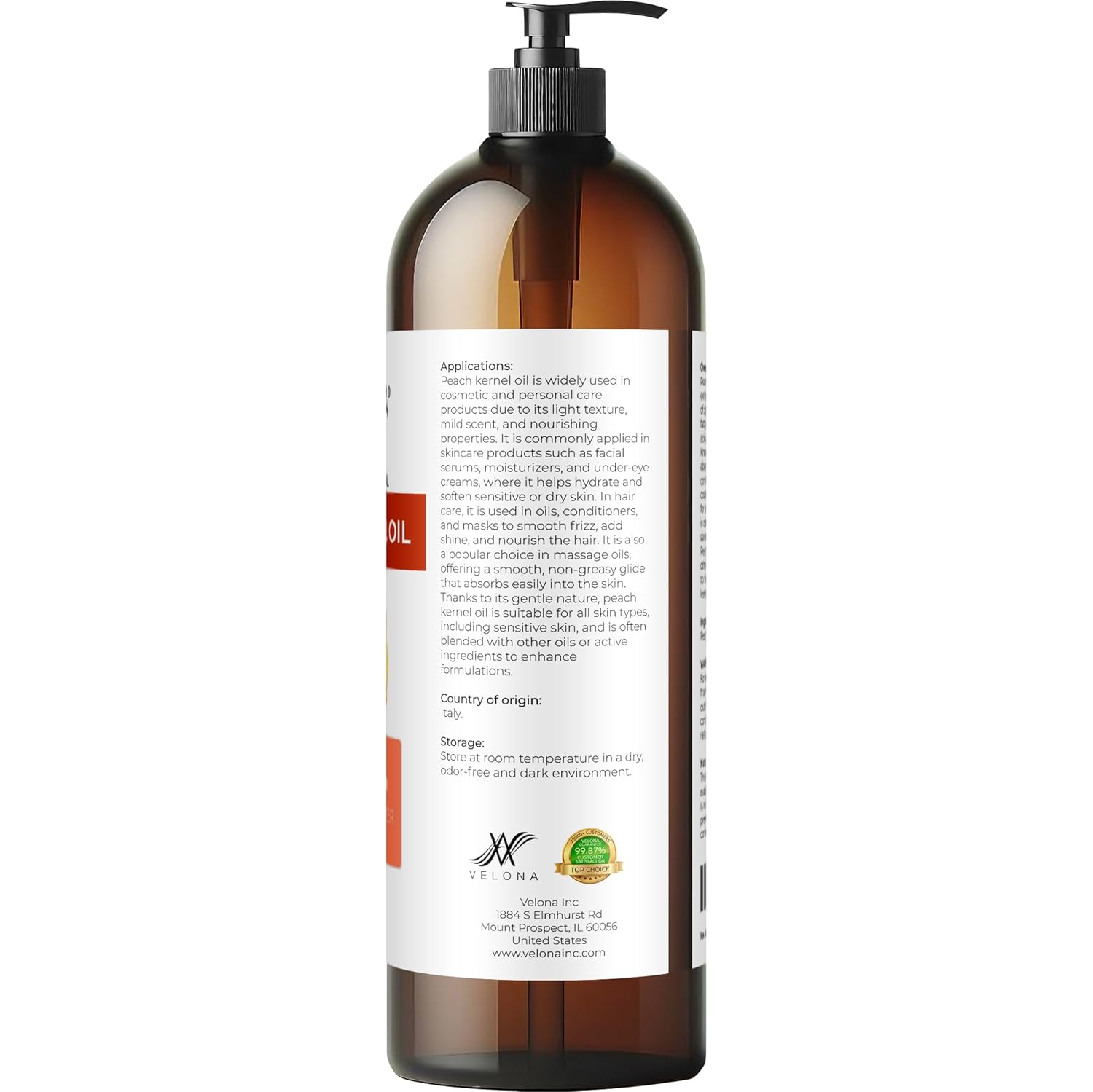 velona Peach Kernel Oil 32 Fl Oz | 100% Pure and Natural Carrier Oil | Refined | Skin, Hair, Body & Face Moisturizing | Use Today - Enjoy Results