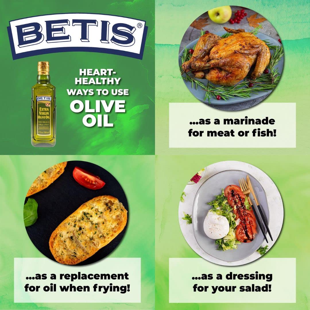 Betis Refined Spanish Extra Virgin Olive Oil 17oz, Organic Aceite de Oliva Virgen, Fruity Flavor, Gluten Free, All Natural, Ideal for Frying, Drizzles, Sauteing and Salad Dressing (Pack of 1)