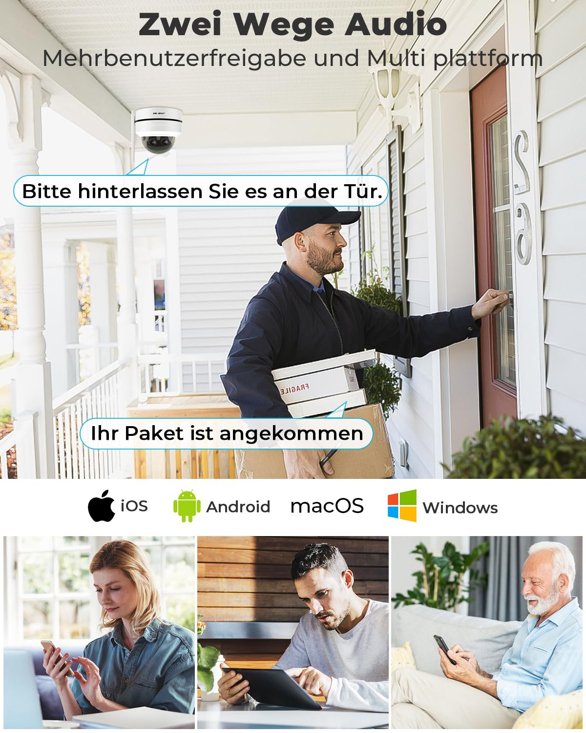 GENBOLT [10X Hybridzoom 2.5K POE WLAN Überwachungskamera | 24/7 Daueraufzeichnung,360° Überwachungskamera IP Kamera CCTV,PTZ,Automatische Verfolgung,IP66,IK10 Vandalensicher(2.4/5GHz)