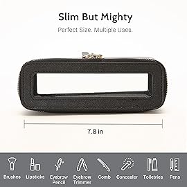 Aveniee Clear Makeup Brush Bag,Slim Cosmetic Brush Holder,Small Toiletry Bag Mini Travel Case for Women,Thin Make up Bags with Dual Zipper,Cute Travel Essentials Organizer,Black