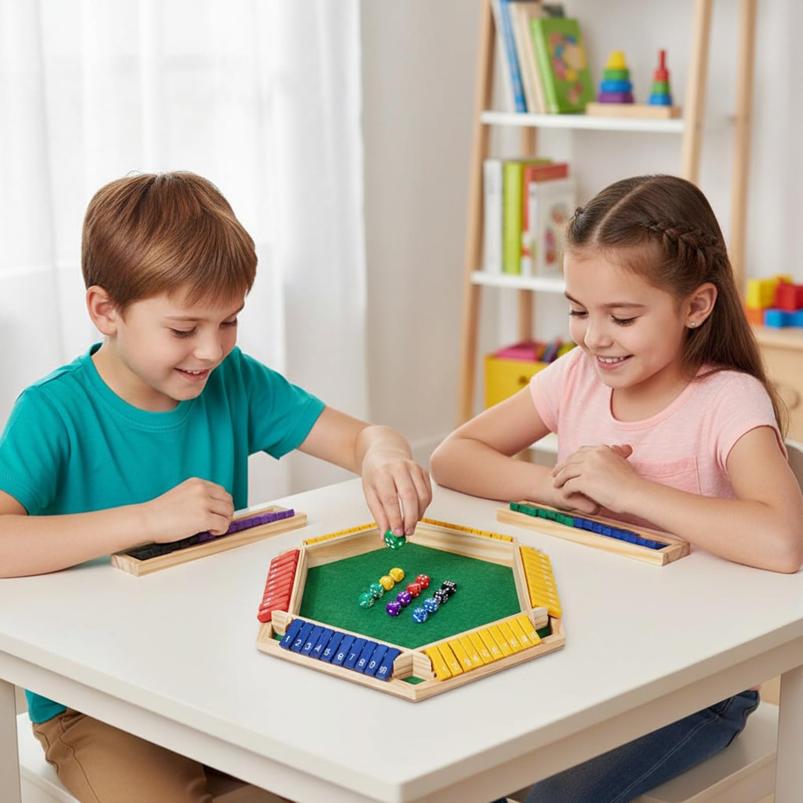 Gra Shut The Box 6 graczy, drewniana matematyka tradycyjna Pub planszowa gra w kości edukacyjna rodzina dla dzieci dorośli-Multicolor-2PCS