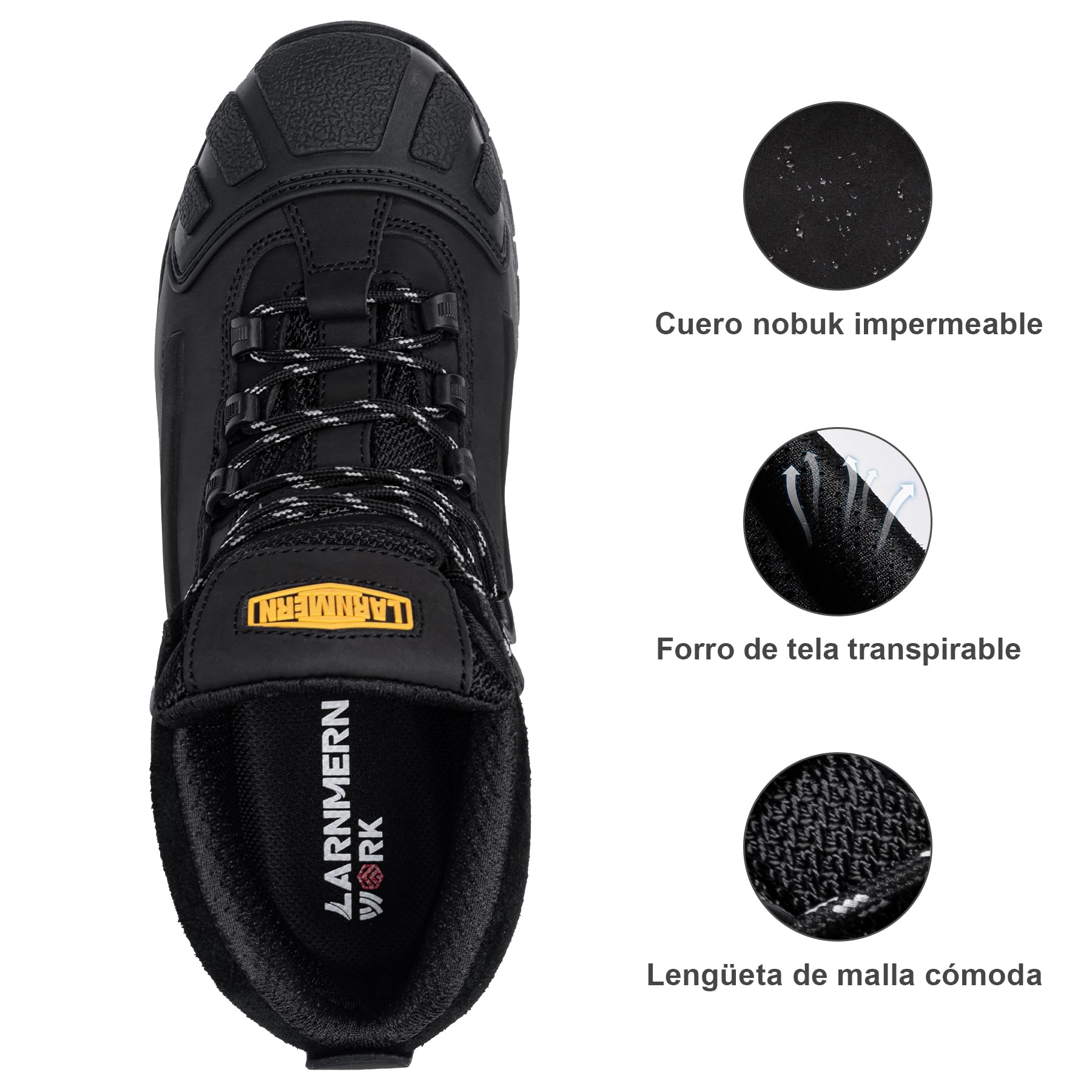 LARNMERN S3 Impermeable Botas de Seguridad para Hombre ESD Cómodo | Zapatos de Seguridad Antideslizante Antiperforación SRC ESD Antiestático Cómodo Resistente a Los Aceites