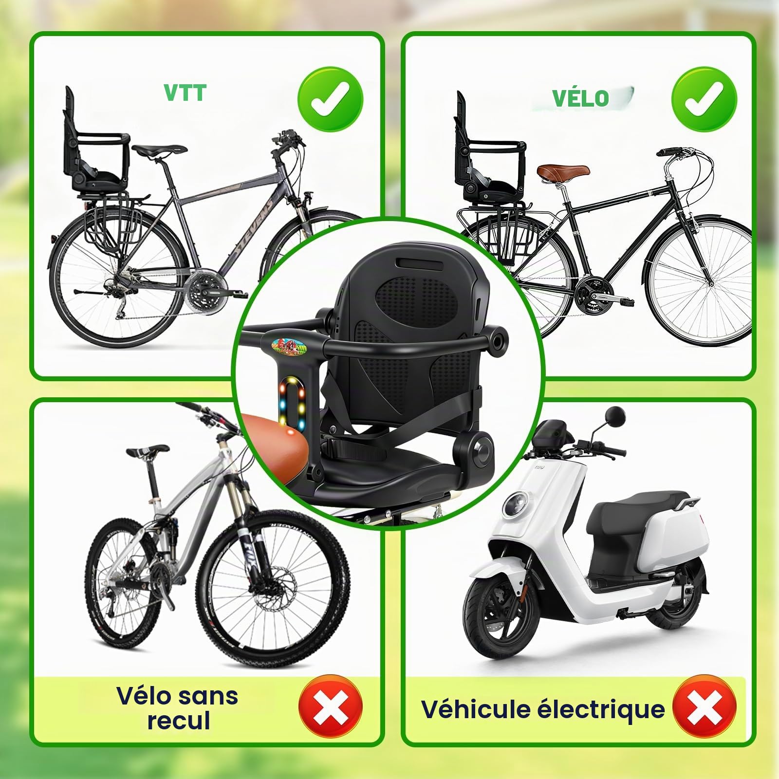 auvstar Siege Velo Enfant Arriere,Siege Velo Bebe,avec Dossier,Barrières de Sécurité et Repose Pieds,Convient aux Enfants âgés de 5 Ans et Plus,Peut être Utilisé pour s'asseoir ou s'allonger Noir