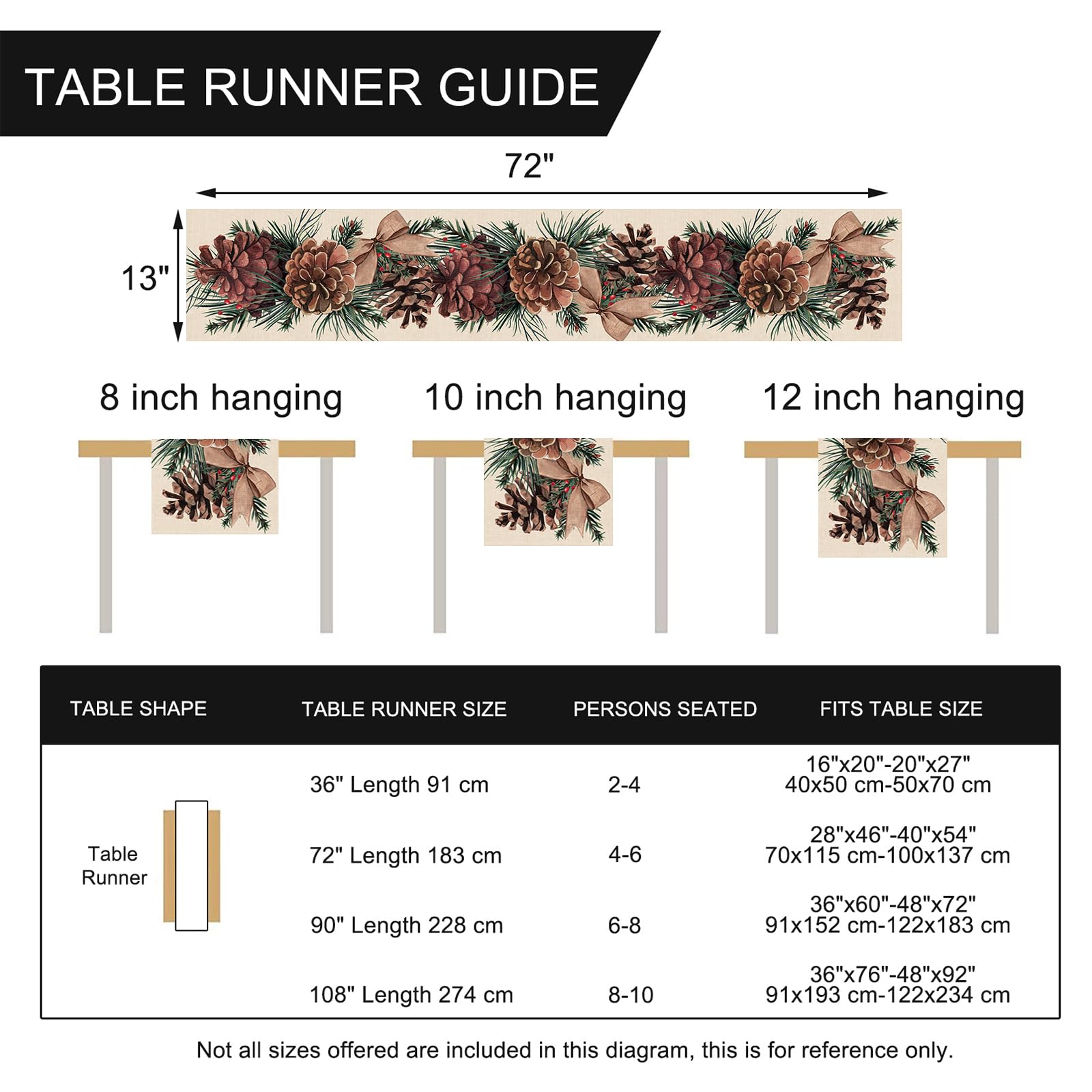 Tischläufer Winter-Design – Tannenzapfen, Beeren, Rustikal, 33 X 305 Cm, Polyester, Für Esszimmer & Küche