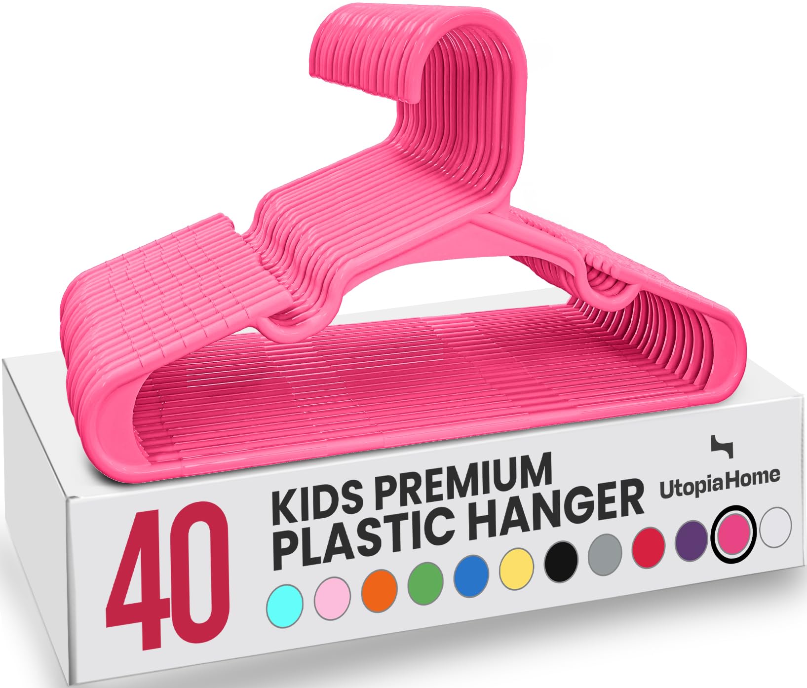 Utopia Home Grucce bambini Pack di 40 sottili salvaspazio, Rosa | Grucce Bambini | Salvaspazio | Design Leggero ma Resistente | Per Cappotti, Giacche e Vestiti | 40 Pezzi