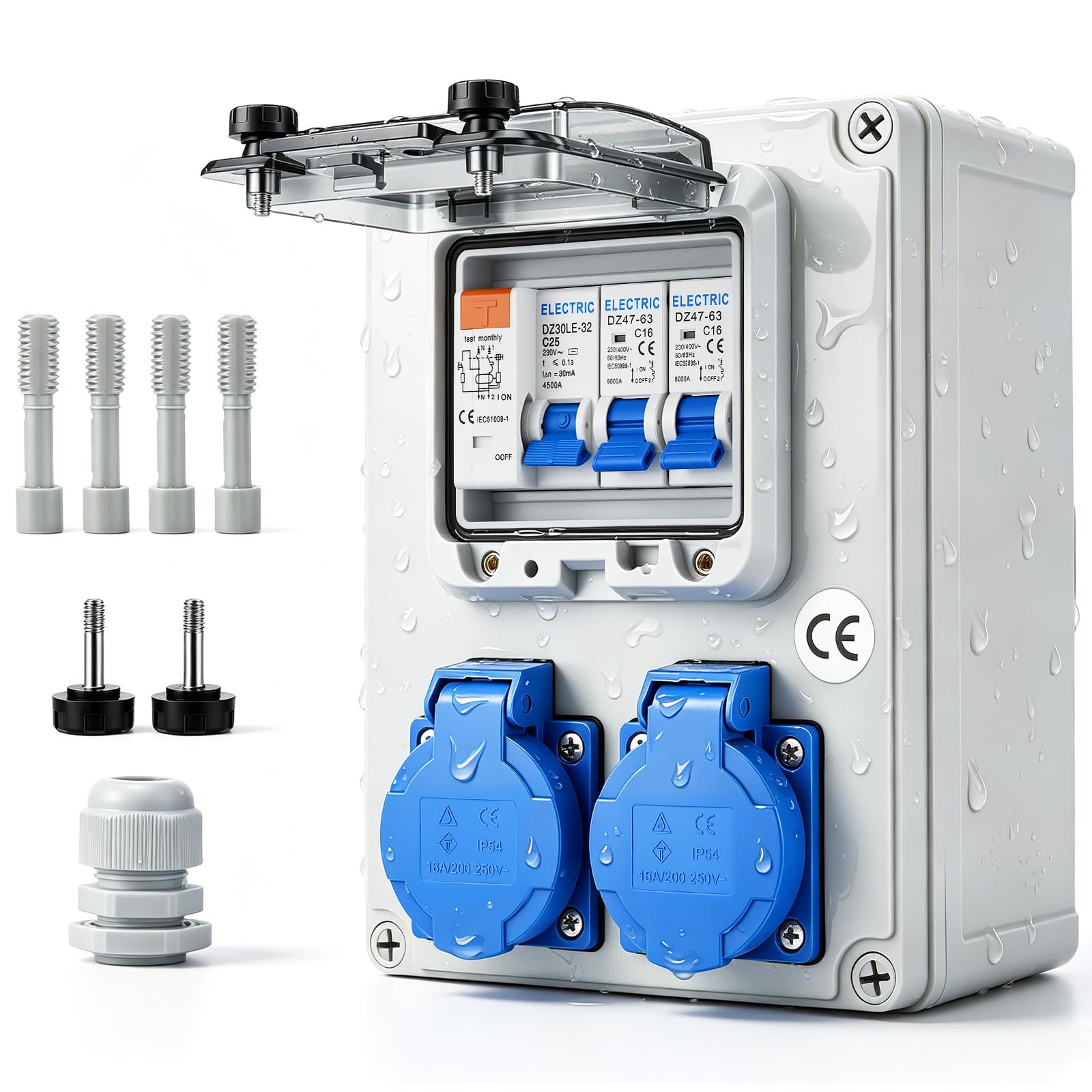 Baustromverteiler 16A mit FI Schalter IP67