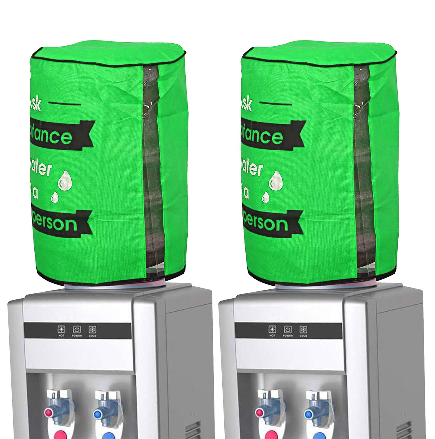 Kuber Industries Rexine 2 Pieces Water Dispenser Bottle Cover with Water Level Indication 20 Litre (Green) - CTKTC31273