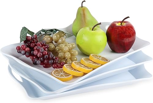 Creekview Home Emporium Bandeja de plástico blanco para servir con asas, paquete de 3 bandejas y bandejas grandes y resistentes para servir fiestas
